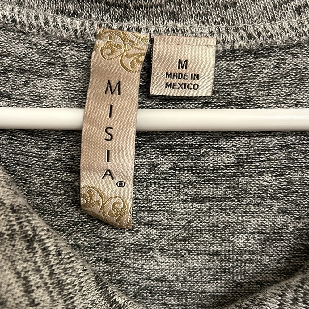 Misia Gray Black Marled Sweater Unique Neck Decorative Button Rayon-blend Medium - Picture 5 of 6